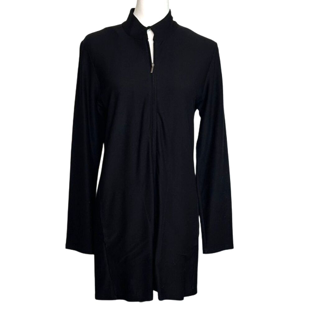 Eileen Fisher Crepe Knit Two Way Zipper Longline Jacket XS Transitional Layer